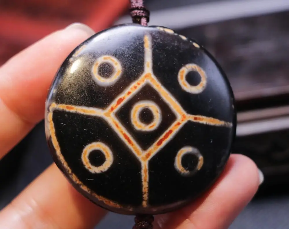 Волшебный Тибетский Старый Агат Totem KingKong 10 глаз Большая Монета Форма Бусины дзи подвеска LKbrother соусы гарантия высшего качества