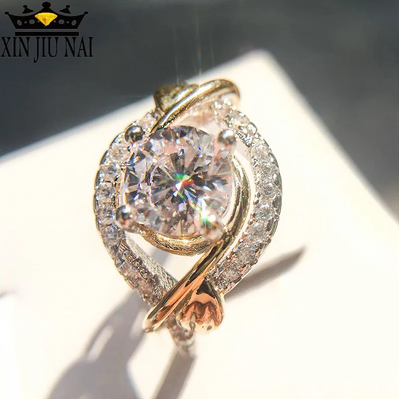 

925 anillos silver Wedding Fashion White Crystals Cubic Zirconia Circle Vintage Brinco Bijoux Gorgeous Double Color Lady ring