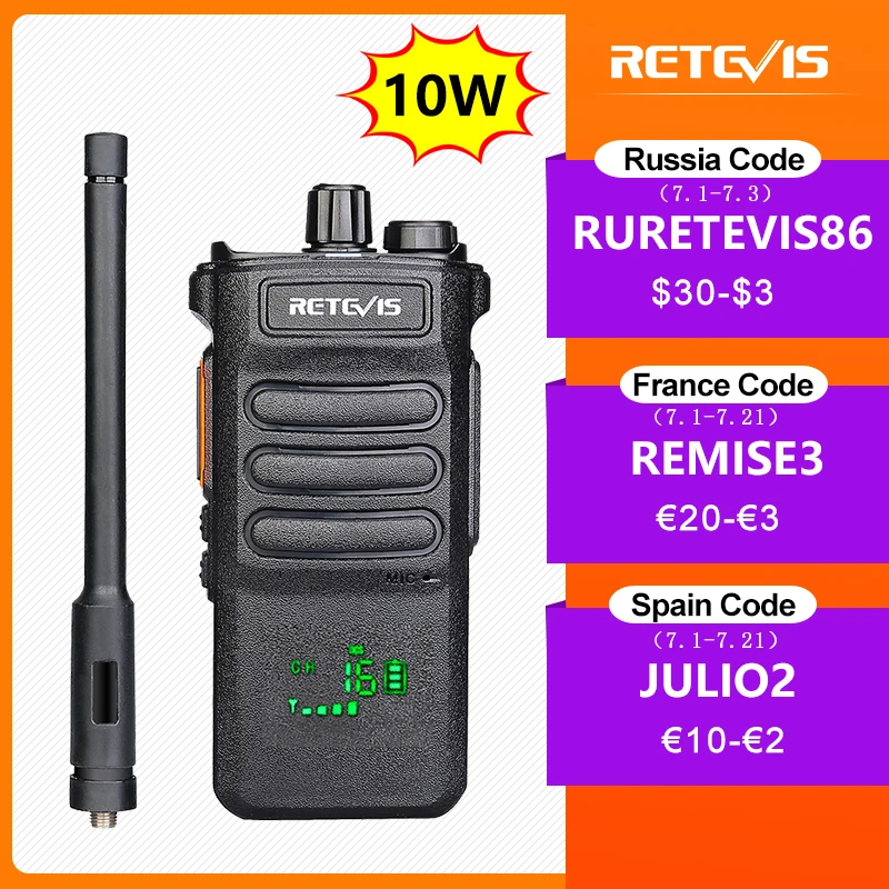Портативная рация 10 Вт Retevis радиотелефон RT86 1 шт. портативная для охоты мощная