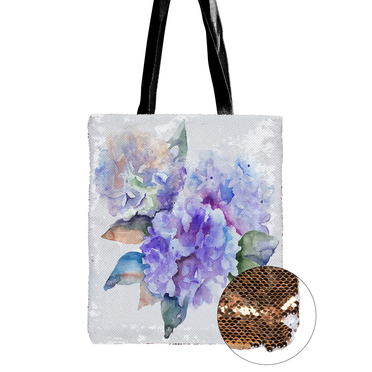 Акварельная фиолетовая Цветочная сумка на плечо новая холщовая Двусторонняя