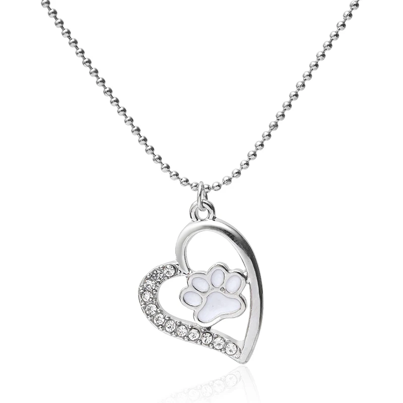 Модные милые домашние животные собаки отпечаток лапы цепь в форме сердца кулон