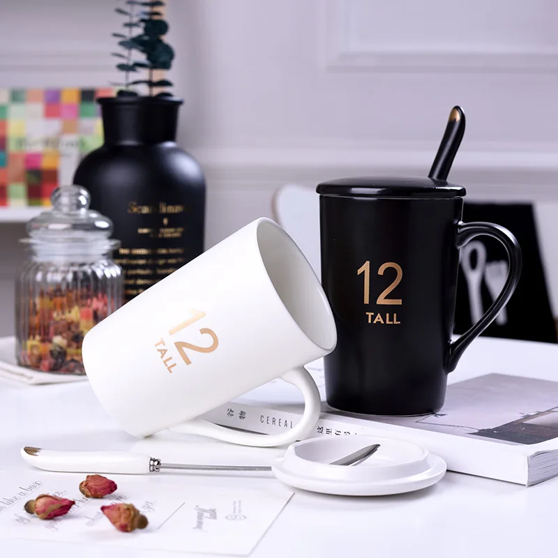 

Creative Ceramic Cup Large-capacity Water Cup Mug Simple Couple Cup with Cover Spoon Coffee Milk Cup Coffee Mug