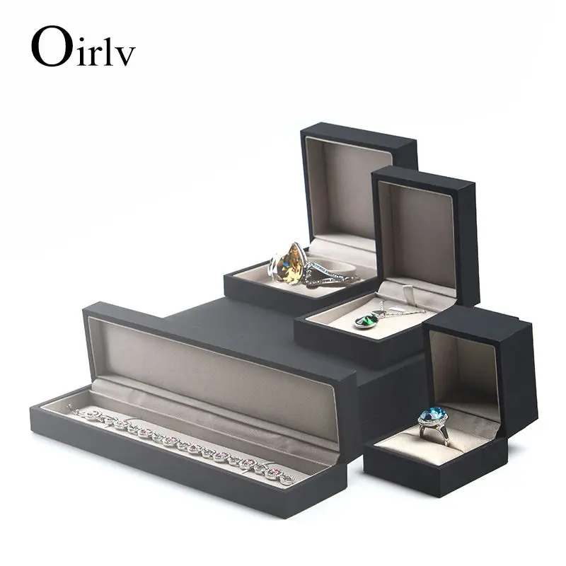 

Oirlv Black PU leather Jewelry Gift Box For Wedding Ring Pendant Bracelet Bangle Packing Boxes Counter Showcase