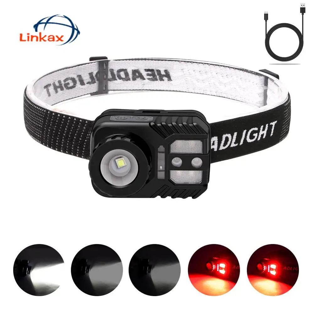XML 2 головная лампа ручной волновой датчик наружный лагерь USB Перезаряжаемый COB