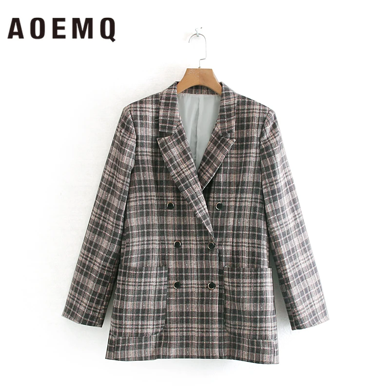 AOEMQ осенняя модная куртка для взрослых темно-серая в полоску пальто с отложным