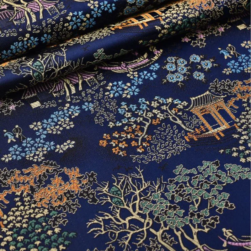 Темно синяя жаккардовая Дамасская ткань в японском стиле для пальто занавески