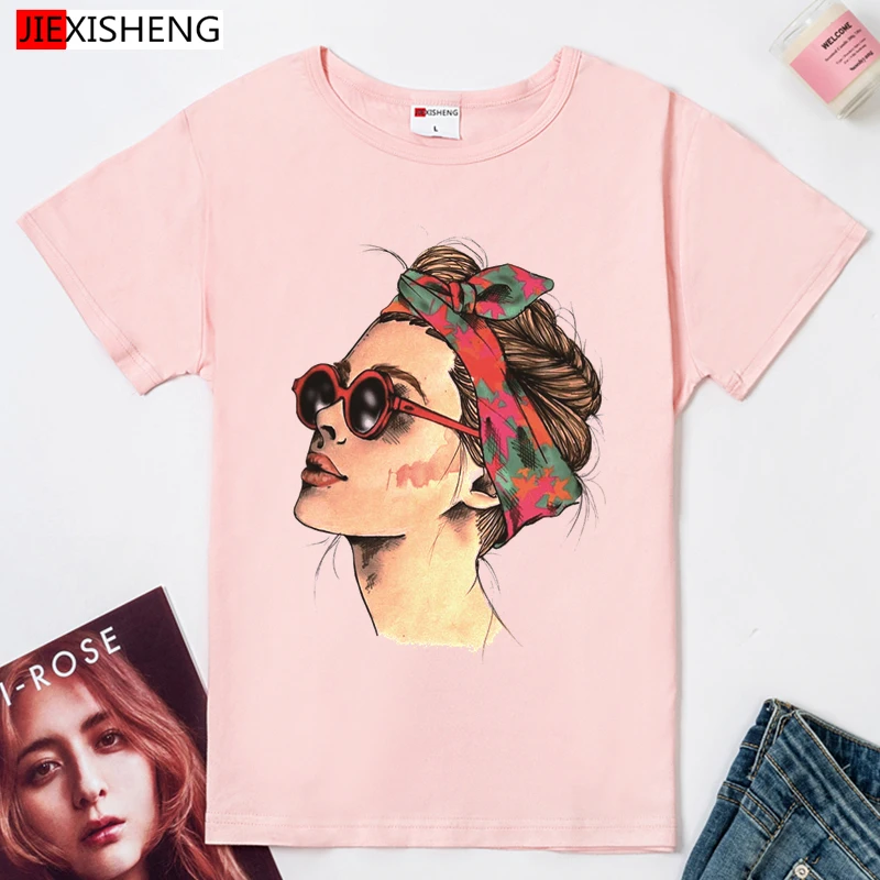 2020 Летняя женская футболка с модным принтом девушки Повседневная коротким