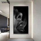 Картина на холсте, с изображением женщины-курения, черно-белые сексуальные красные губы, настенные картины для гостиной
