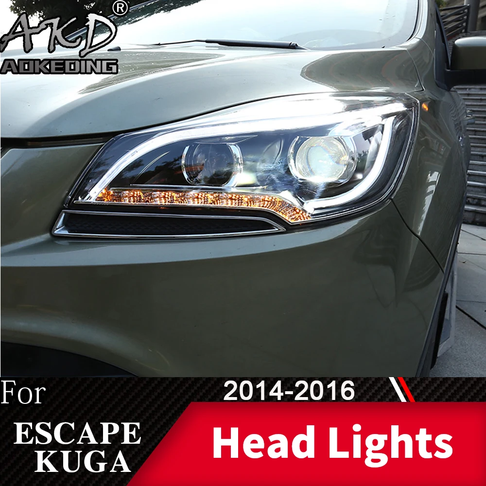 

Head Lamp For Car Ford Escape Kuga 2014-2016 Headlights Fog Lights Day Running Light DRL H7 LED Bi Xenon Bulb Car Accessory