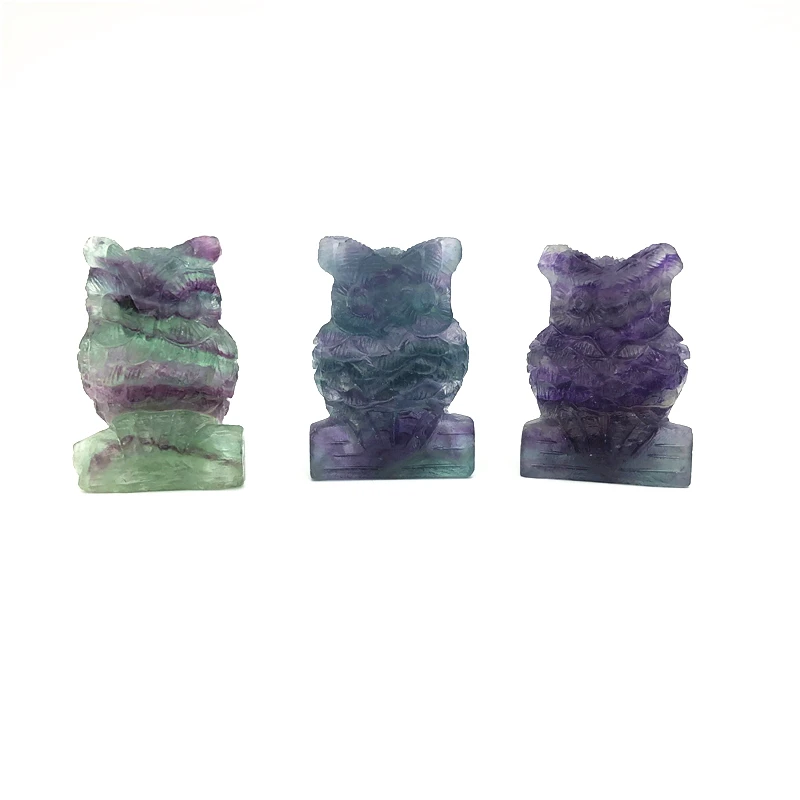 

Natural Fluorite Owl Crystal Animal Mineral Jewelry Wisdom Happiness Bird Family Home Decor Gift Natural Stones and Minerals