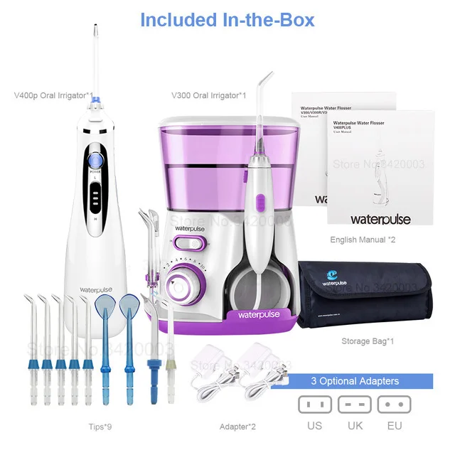 Waterpulse V300+V400Plus ирригатор воды с 9 советы электрические Ирригатор для полости рта