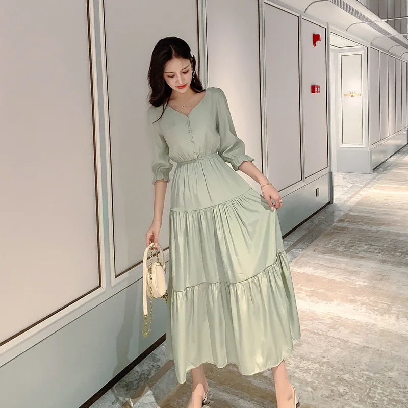 FINEWORDS 2020 элегантное белое платье в стиле ретро Летнее Длинное Платье с V образным