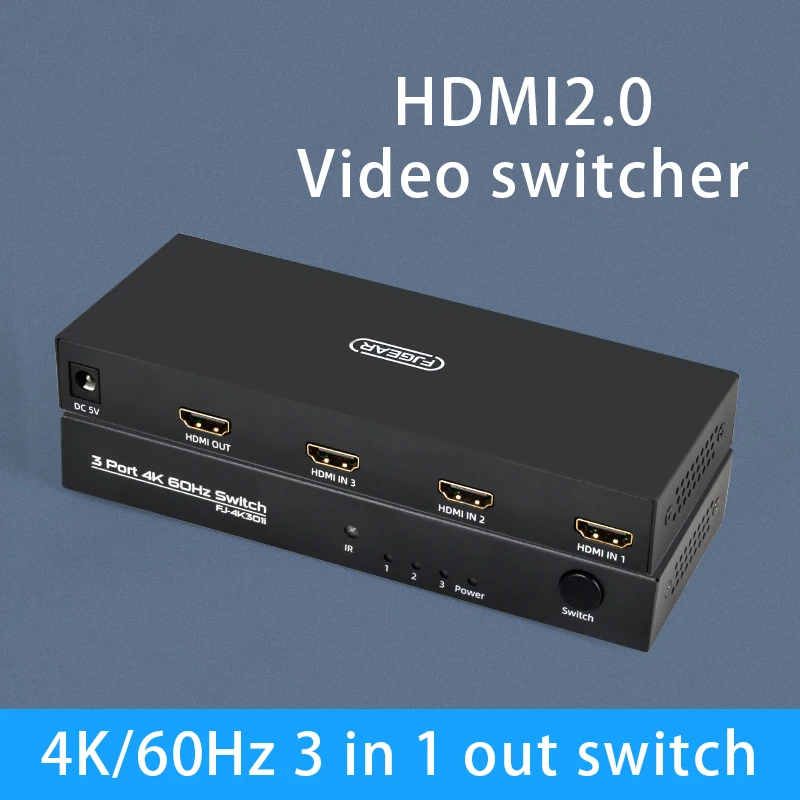

Переключатель FJGEAR HDMI 2,0, выход 3 в 1, переключатель 4K 3D HD HDMI для ТВ-приставки, ПК, переключатель HDMI с дистанционным управлением, вилка европейск...