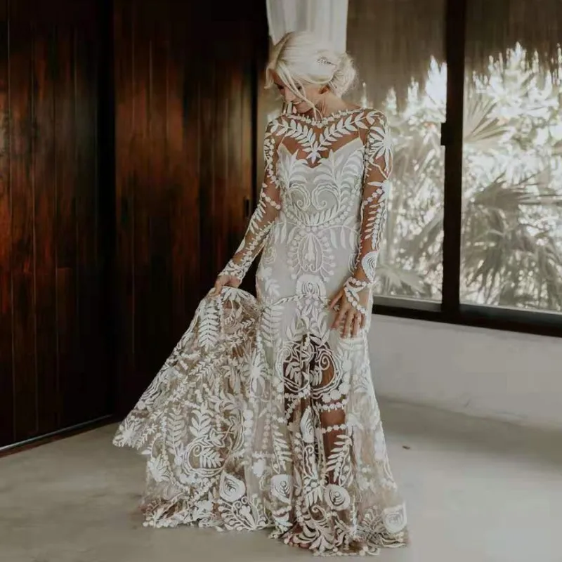 УМК Vestido De Noiva 2021 Boho Свадебное платье Элегантное детское с длинным рукавом пляжные