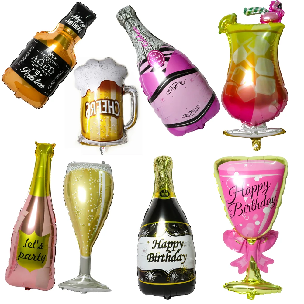 

1 Pcs Rose Gold Champagne Bottle Foil Balloon Bottle Wine Glass Happy Birthday Party Wedding Decoration and Arrangement Supplies