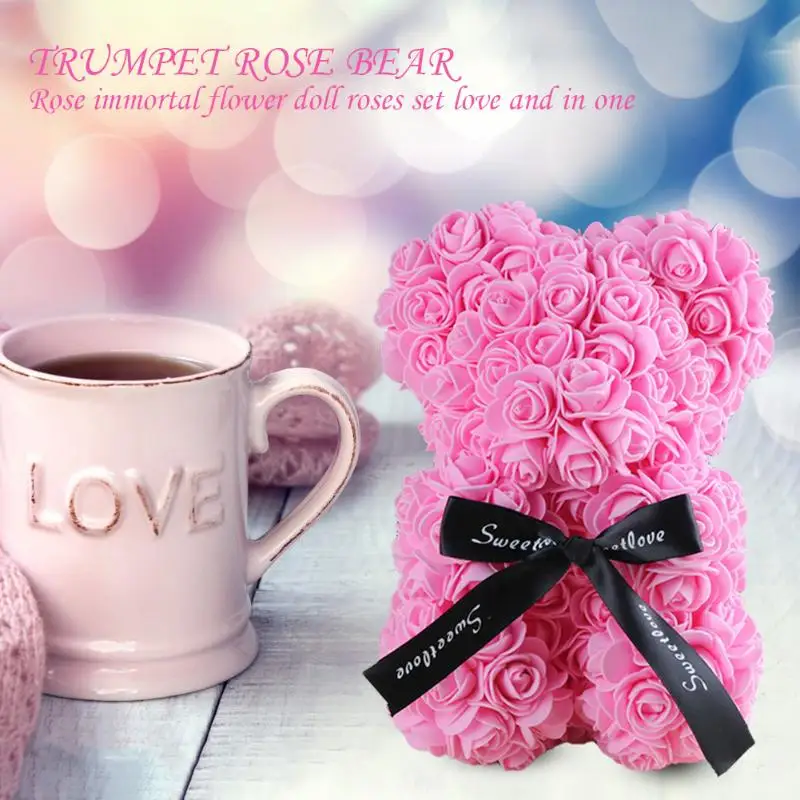 Красная роза медведь куклы розы цветок PE искусственный Декор Рождество Свадьба
