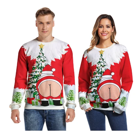 Ugly Christmas Sweater Christmas Novelty Autumn Winter Blouses Clothing Santa Claus Printed Loose Sweater Men Women Pullover