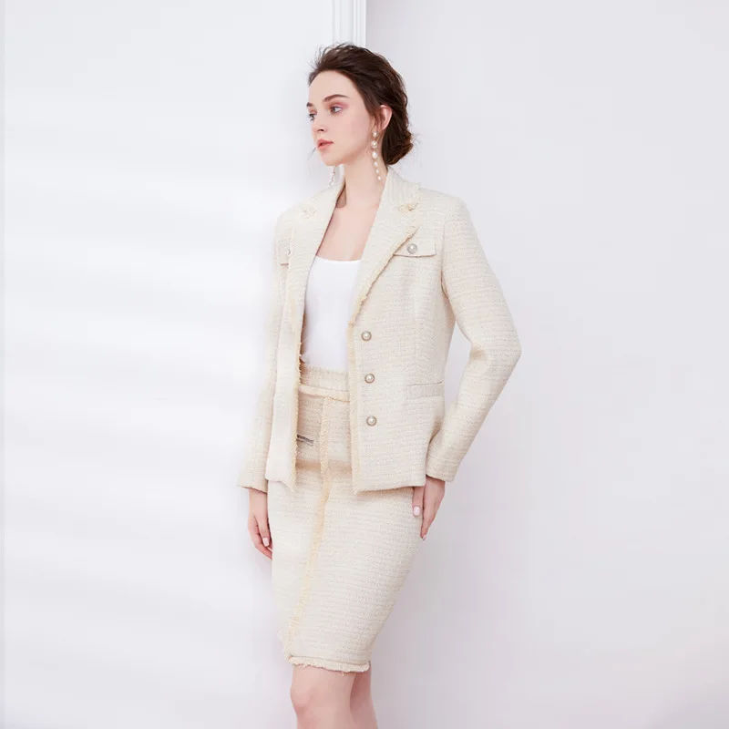 

Новый женский шерстяной костюм на весну и осень, элегантный кашемировый костюм из двух предметов с бахромой