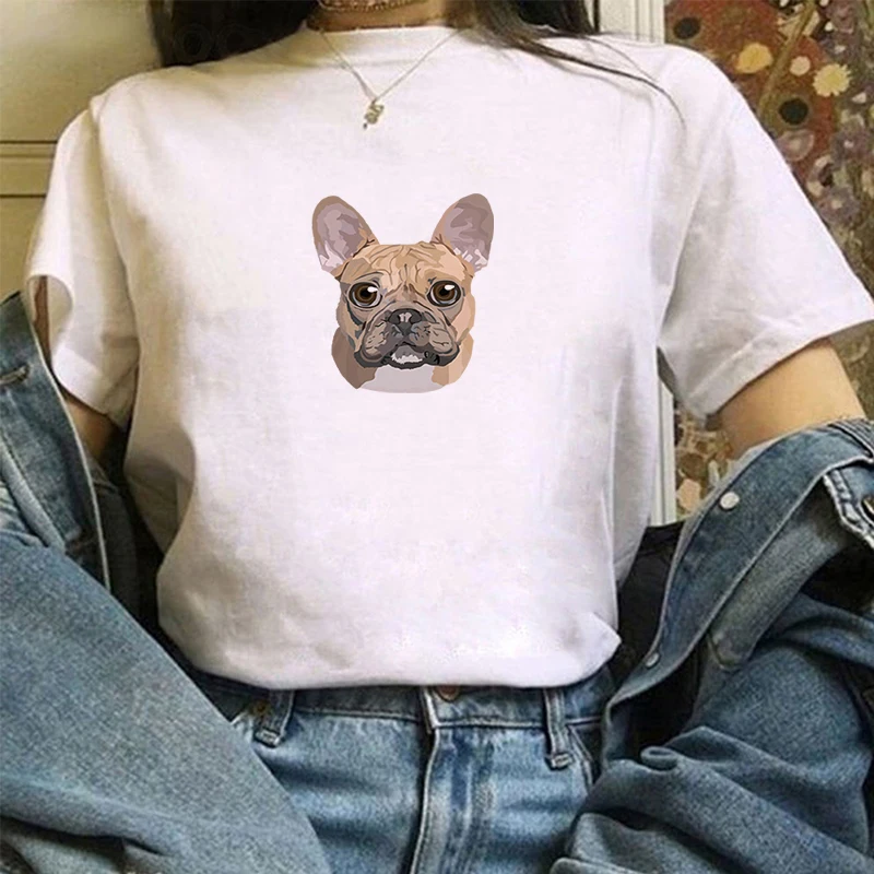 

Bulldog Cute T-shirts With Short Sleeves Women Tops Summer Sleeve Woman Clothes Women-clothing Women's Graphic for Crop T-shirt