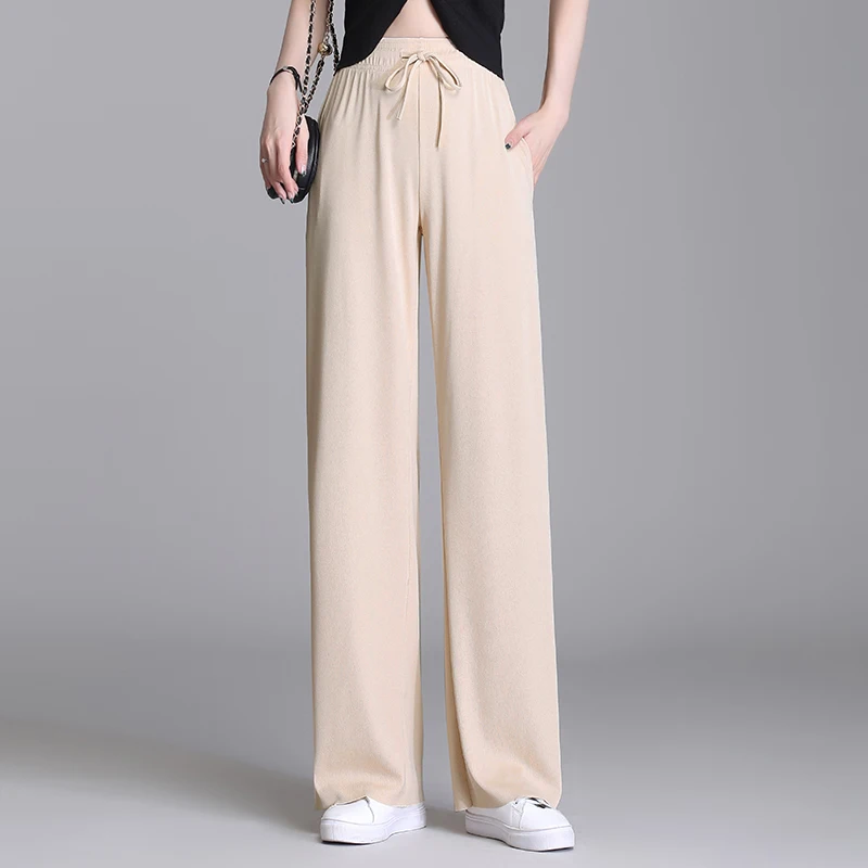 

OUMENGKA Pleated Elastic Wide Leg Pants Women Fashion 2021 Summer Casual Loose Trousers Lady Elegant Long Palazzo Pants S-4XL