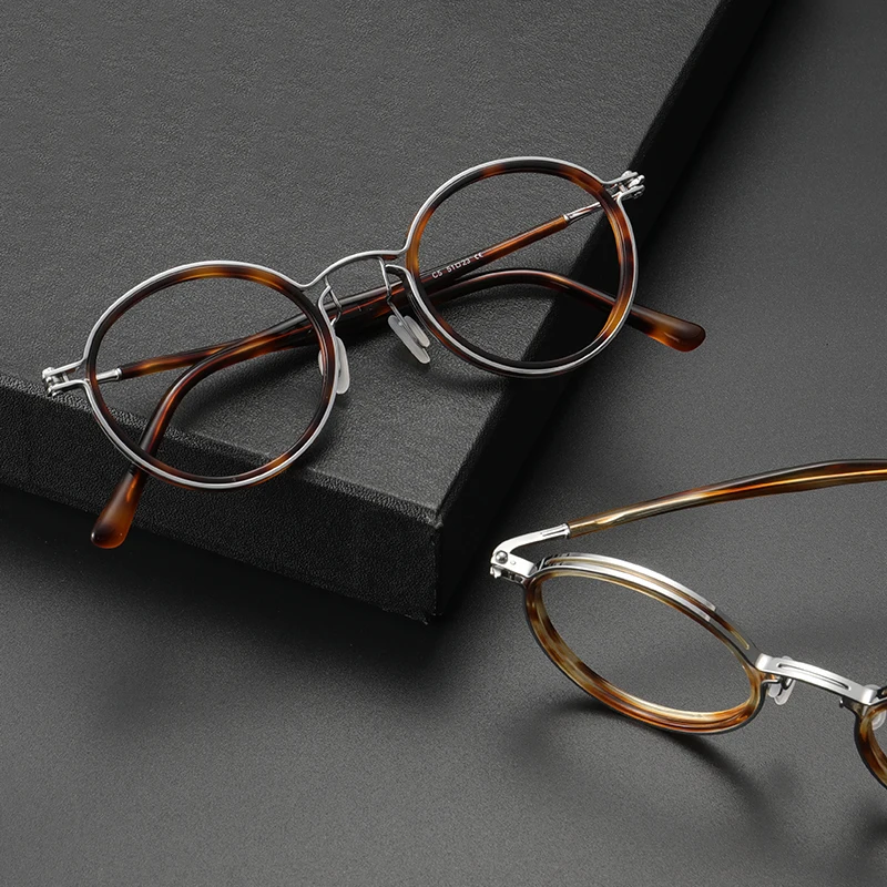 

2021 Vintage Round Titanium Acetate Glasses Frame Men Women Optical Myopia Prescription Eyeglasses Handmade Retro Unisex Eyewear