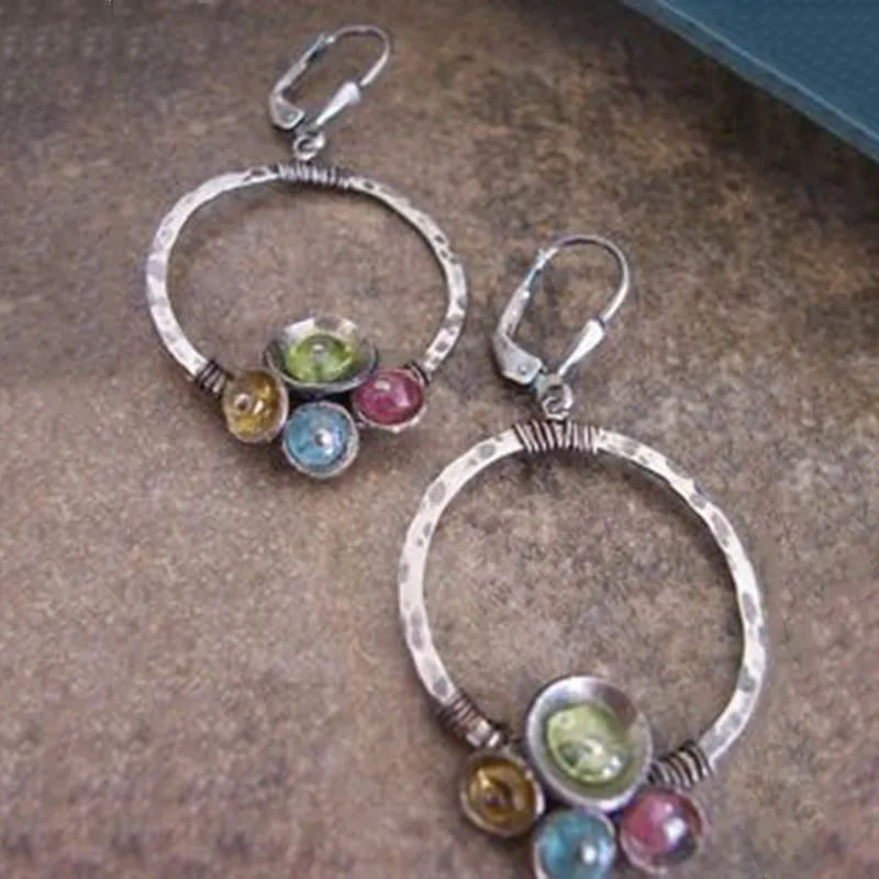 

Vintage Pendientes Geometric Hollow Indian Earrings 2019 Tribal Jewelry Blue Stone Beads Dangle Earring Women Accessories 50D261