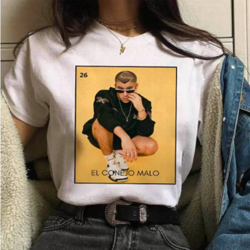 

2021 oversized Hip Hop Bad Bunny T Shirt Summer Tops Grunge Cartoon T-shirt Rapper Graphic Tees Harajuku Streetwear Tshirt Femme