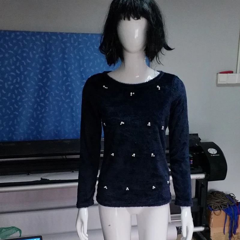 Женский свитер с искусственным жемчугом и бусинами однотонный пуловер длинным