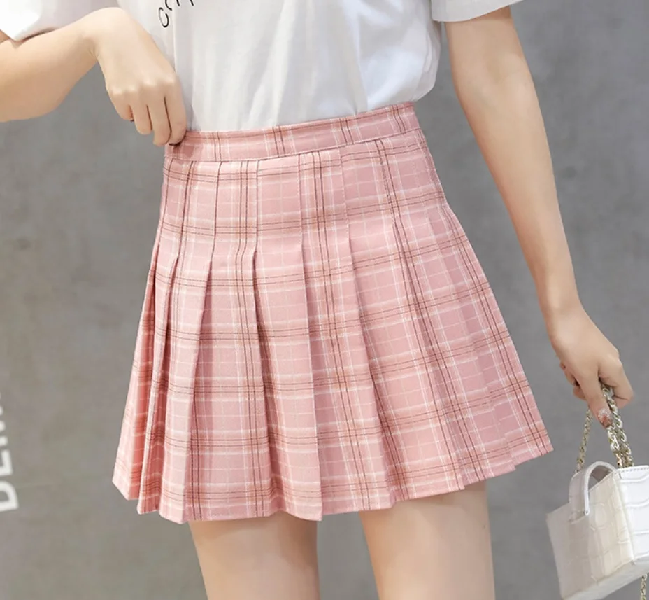 Мини юбка женская плиссированная клетчатая с высокой талией трапециевидная