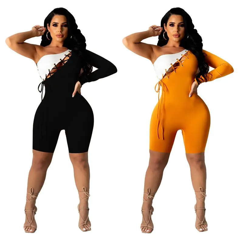 

ZKYZWX sexy Bandage One Shoulder Long Sleeve Bodycon Playsuit 2021 fashion Summer Clothes Rompers Womens Jumpsuit Club Outfits