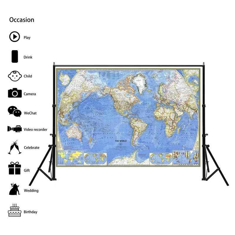 Карта мира 1965 Нетканая карта постеры и принты офисные школьные товары для дома 1
