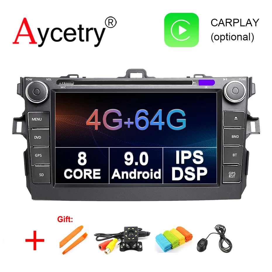4G+ 64G 8 CORE 2 din Android 9,0 автомобильный dvd-плеер gps для Toyota Corolla 2007 2008 2009 2010 2011 Автомобильный Радио стерео usb obd2 dvr dab