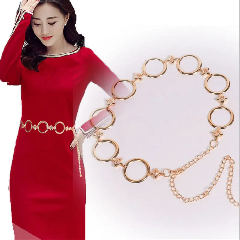 2023 Fashion Girls Metal Waist Chain Gold Plated Belt Decoration Belt for Dresses Women Circle Metal String Designer Belts