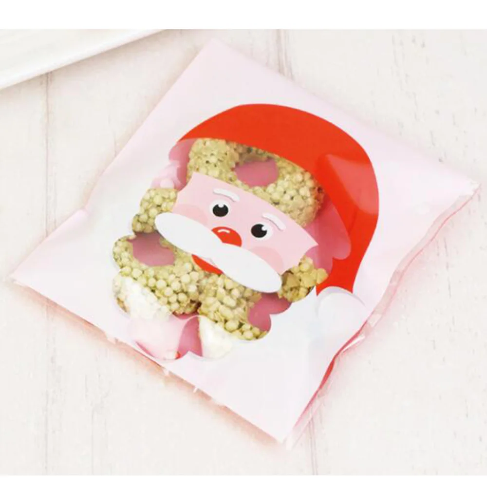 100Pcs/lot Cute Cartoon Gifts Bags Christmas Cookie Packaging Self-adhesive Plastic Biscuits Birthday Candy Cake Package | Дом и сад