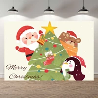 neoback merry christmas santa claus christmas tree bear penguin gifts snow party banner photo backdrop photography background