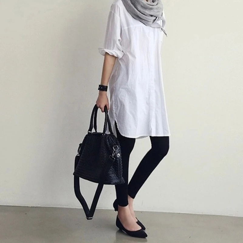 Новое поступление 2021 Женская длинная белая рубашка с длинным рукавом