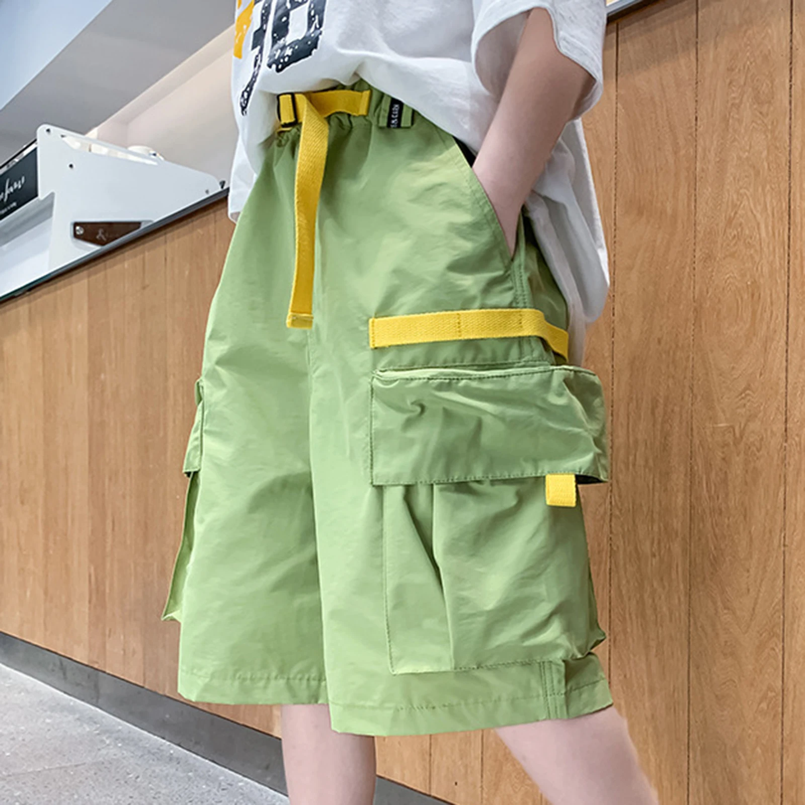 

Oyolan Boys Shorts Summer Loose Pants Teenage Trouser Shorts Boys Casual Cargo Short Pants Children's Elastic Waist Cotton Pants