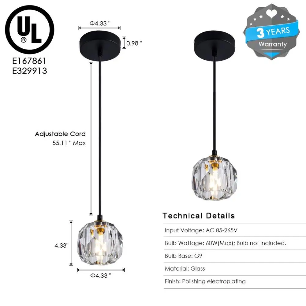 Современный хрустальный подвесной светильник винтажный стеклянный мини в форме