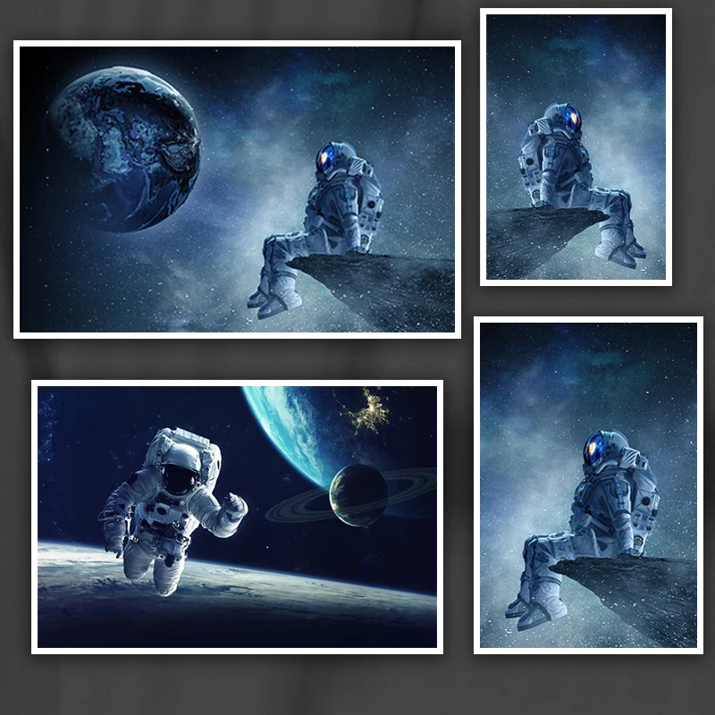 

Modern Lonely Astronaut Space Planet Posters Universe Earth Canvas Painting Prints Wall Art Pictures for Kids Bedroom Hoom Decor
