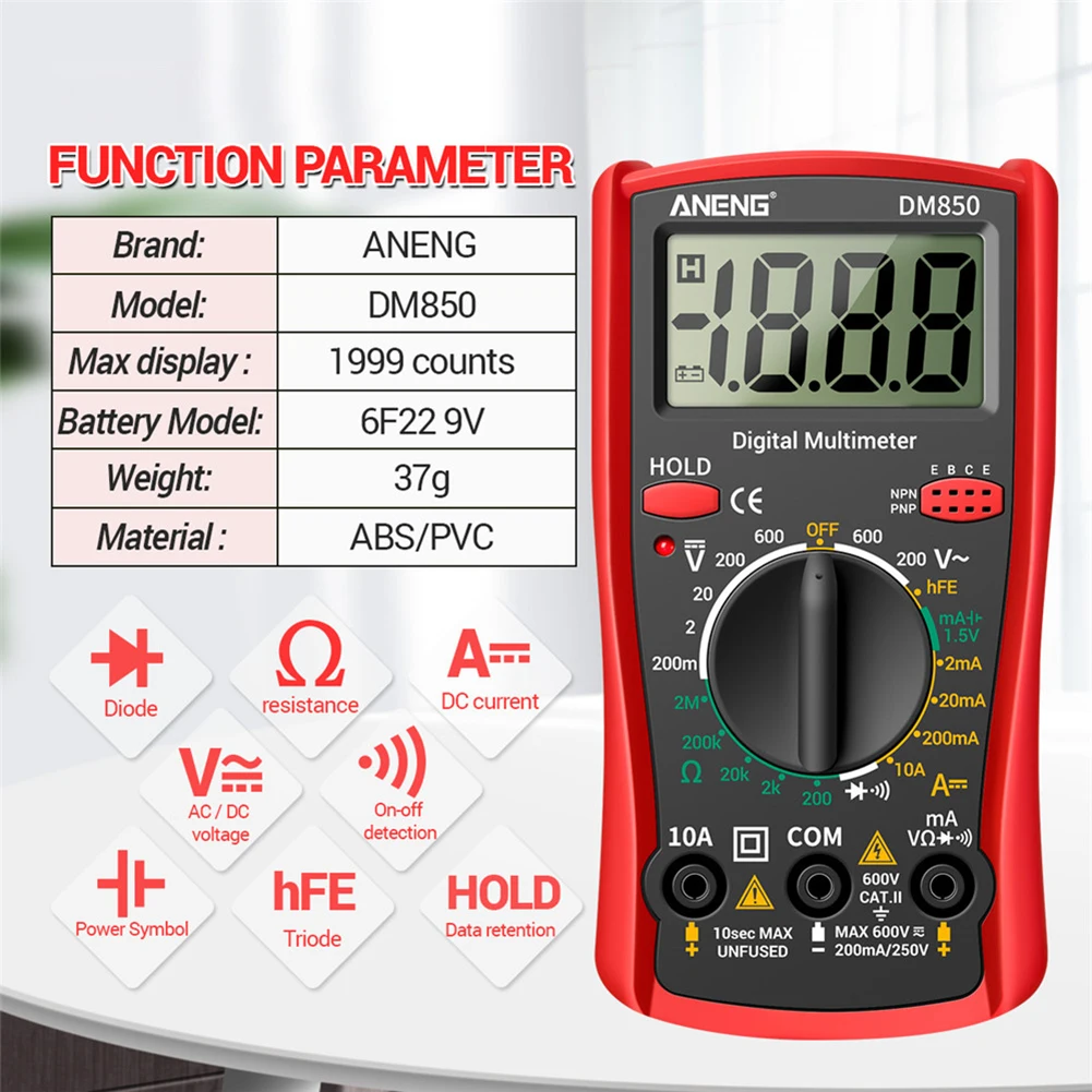

ANENG 2000 Counts Smart LCD Digital Multimeter Portable AC/DC Tester Ammeter Ohm Voltage Current Resistance Frequency Meter