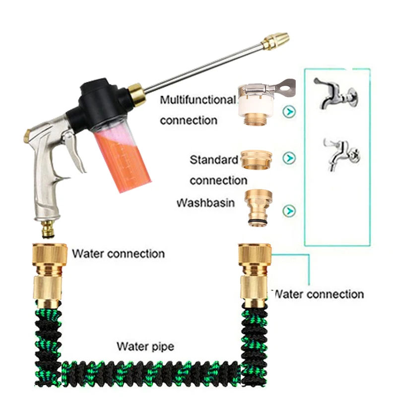 

Retractable garden hose, magic hose for eu high pressure car wash, metal spray gun, for outdoor garden watering