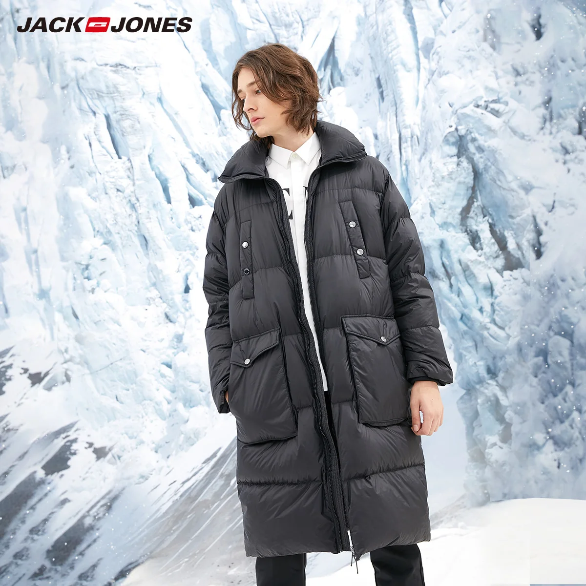 JackJones зимний мужской теплый длинный вертикальный воротник средней длины пальто пуховик | 218412553