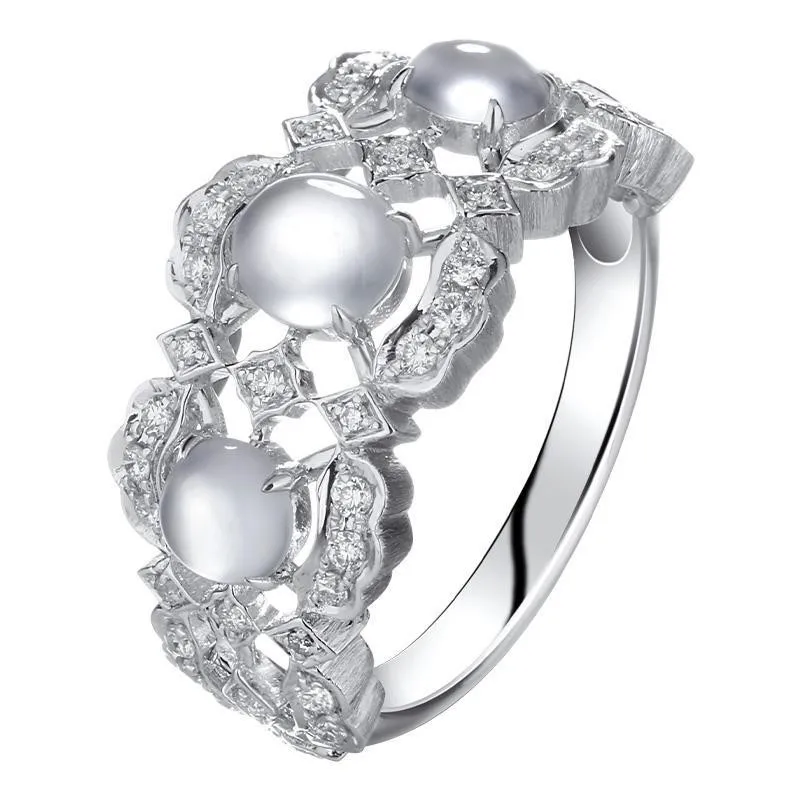 

S925 Ice-like Chalcedony Egg Noodle Ring Diamond Natural Chalcedony Ring Fashion Simple Luxury Adjustable Opening Ring