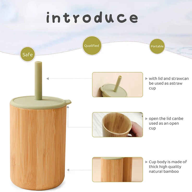 Taza de alimentaci&oacute;n con pajita para beb&eacute;s, vaso de bamb&uacute; para aprender a beber, vaso de entrenamiento con pajita, 1 unidad-4