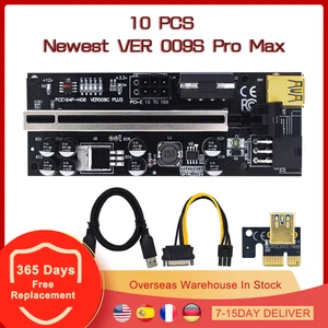 10pcs ver009s ver 009s plus pcie riser card pci express pci e x1 to x16 graphics card extender led display eth btc mining miner free global shipping