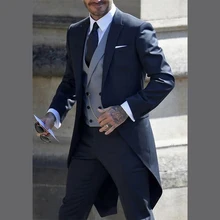 Costume noir avec gilet gris pour homme, tenue de soirée Tuxedos, ensemble 3 pièces (Blazer + pantalon + gilet)  (1)