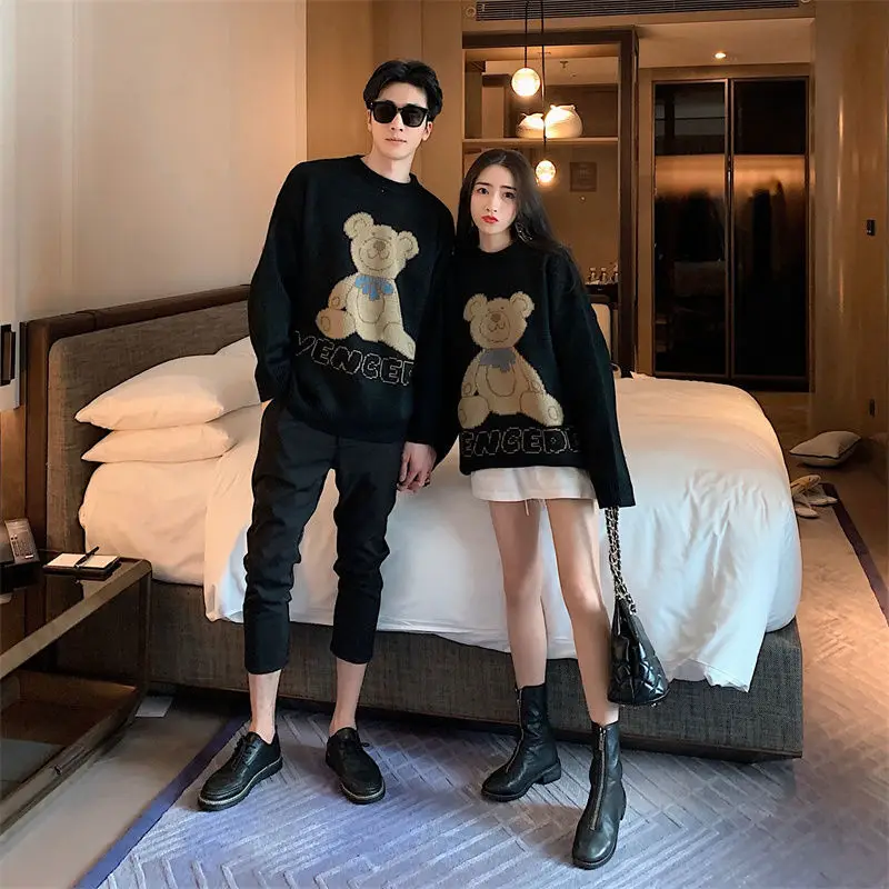 

Round Neck Sweater 2021 South Korea New Autumn Couple Sweater Cartoon Knitted Bear Sweater Loose Casual Shirt EU Hot Sale