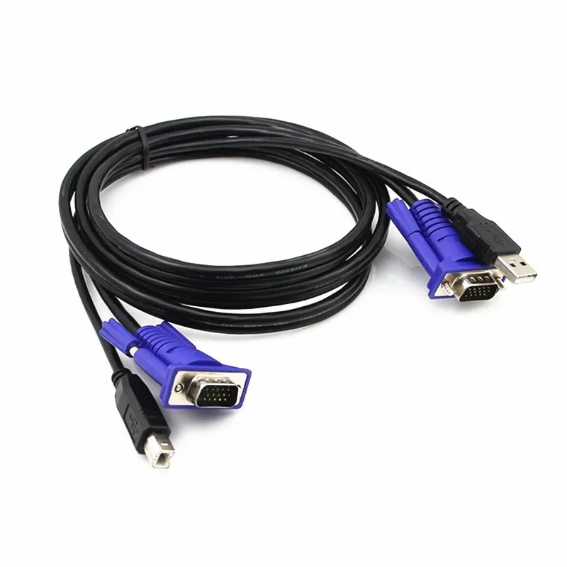 

1.5m USB 2.0 Type A To B KVM VGA Switch USB Cable 4Pin + Standard VGA SVGA 15pin PC Laptop Printer Monitor Converter Adapter