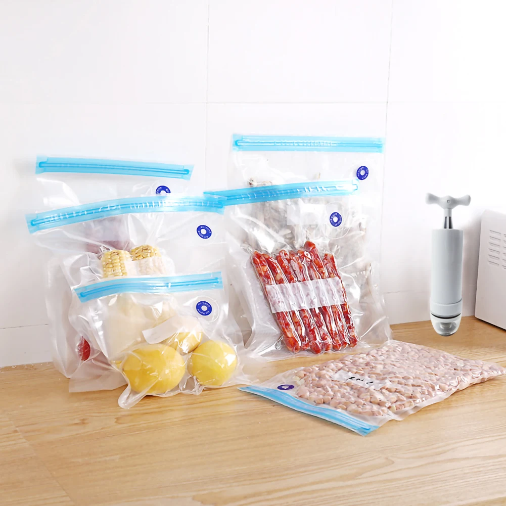

Sealed Vacuum Bags for Food Storage with Pump Reusable Food Packages Kitchen Organizer (containing 5 pcs bags) Vacuum Pump