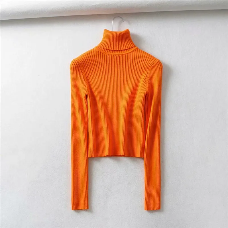 Neon Green Orange Turtleneck Sweater Women Autumn Winter Knitted Crop Tops Pullover Jumper Womens Basic Slim Sweaters Streetwear | Женская